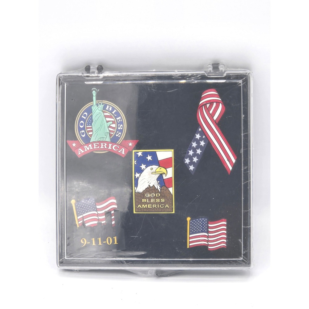 Patriotic Lapel Pin Set Including 9-11 & God Bless America in Case